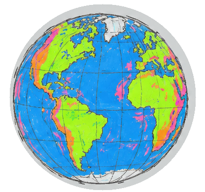 Crayon-drawn globe